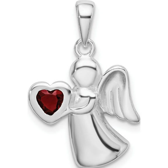 Sterling Silver Angel With Red Cz Heart Pendant (25 X 15) Made In Thailand qc9150