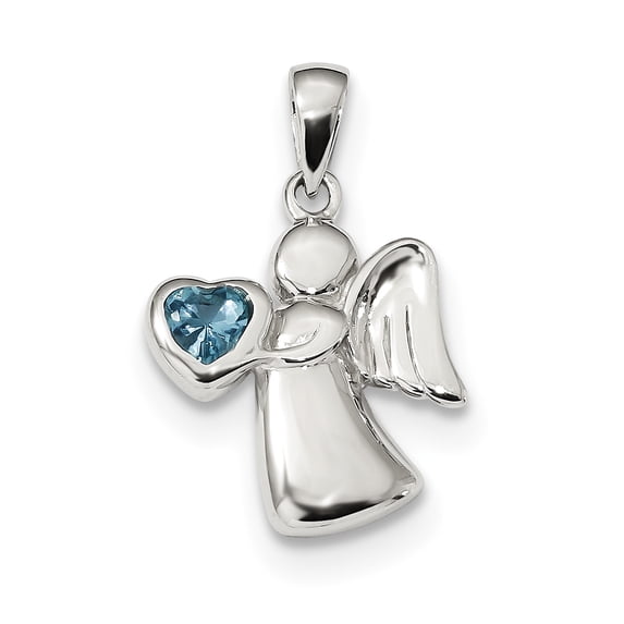 Sterling Silver Angel w/Light Blue CZ Heart Pendant QC9147