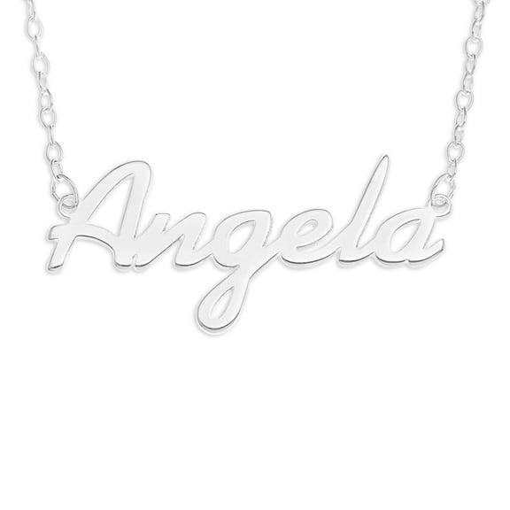 Sterling Silver 'Angela' Name Pendant on 16-inch Trace Chain - White
