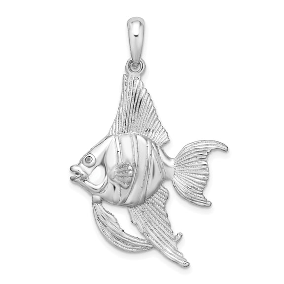 Sterling Silver Angelfish Pendant Necklace with Textured Fins and Scales, Ocean Theme Marine Jewelry for Women or Unisex, Nautical Sea Life Symbol of Serenity and Freedom