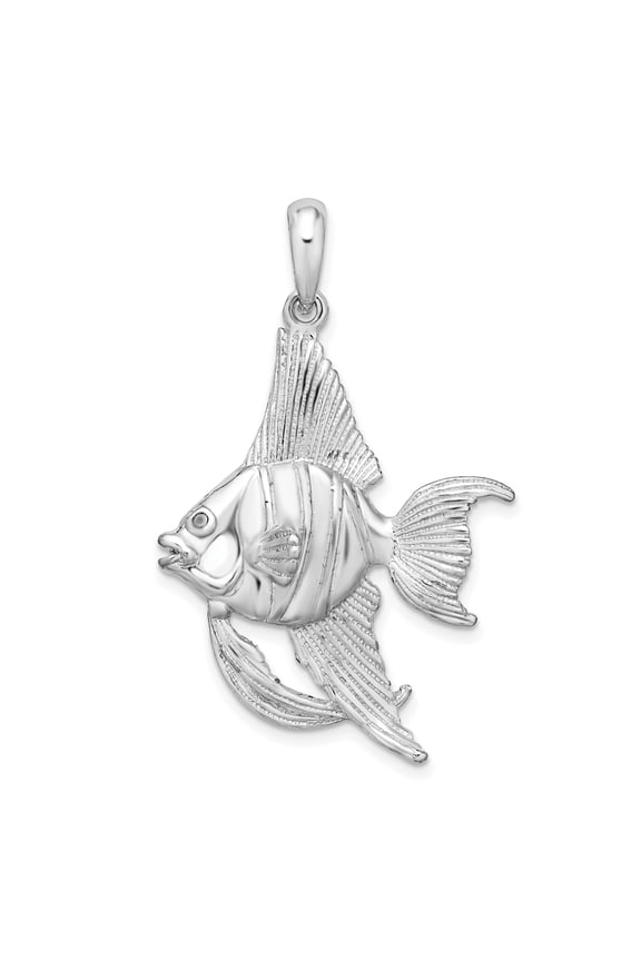 Sterling Silver Angelfish Pendant Necklace with Textured Fins and Scales, Ocean Theme Marine Jewelry for Women or Unisex, Nautical Sea Life Symbol of Serenity and Freedom