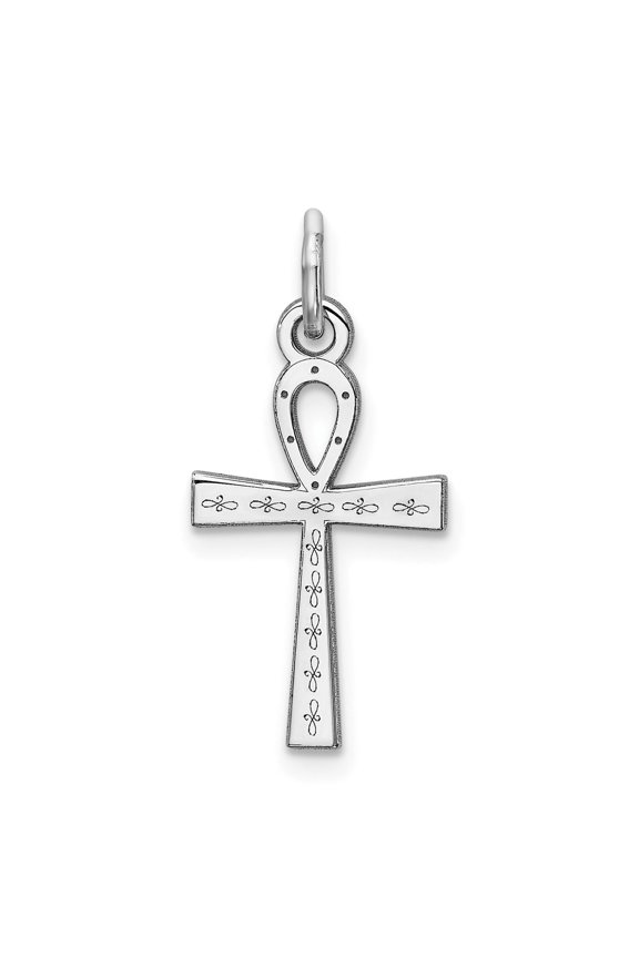 Sterling Silver Ankh Cross Pendant Necklace for Men and Women with Etched Egyptian Design Polished Finish Unisex Modern Religious Symbol Spiritual Jewelry Charm