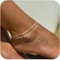thumbnail image 1 of Sterling Silver Ankle Bracelets for Women: Dainty Layered Waterproof Anklet for Women Adjustable Womens Anklet Set Stackable Figaro Beaded Cuban Link Anklets Beach Jewelry for Women, 1 of 16