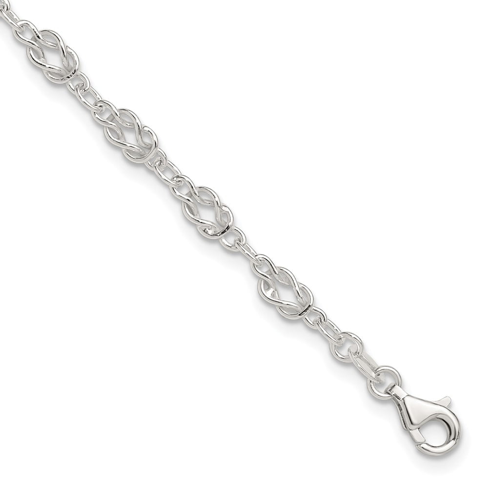 Sterling Silver Anklet 10 inch 6 mm 10inch Solid Polished Fancy Knot-Link
