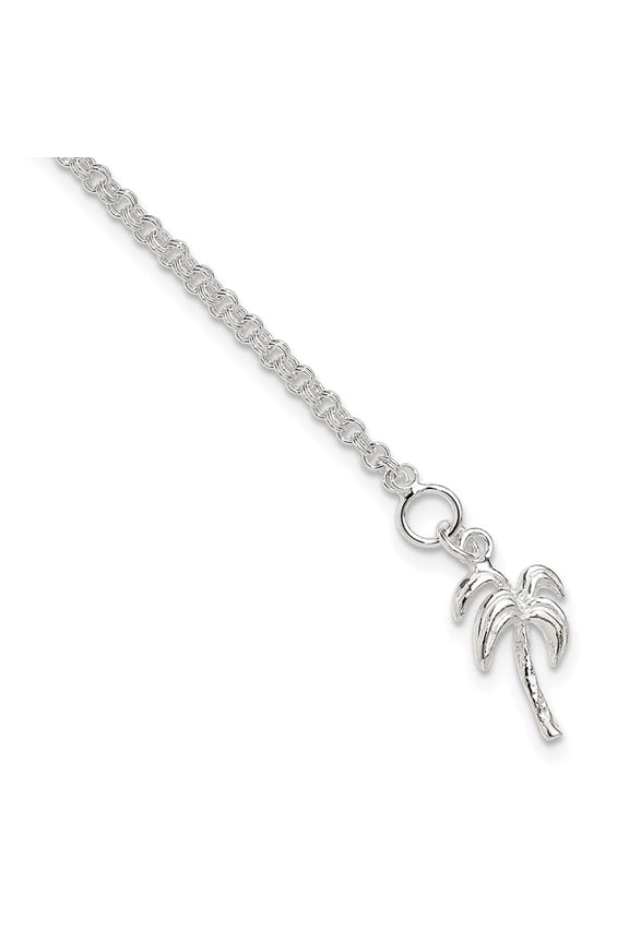 Sterling Silver Anklet 10 inch mm 10inch Solid Polished Palm Tree