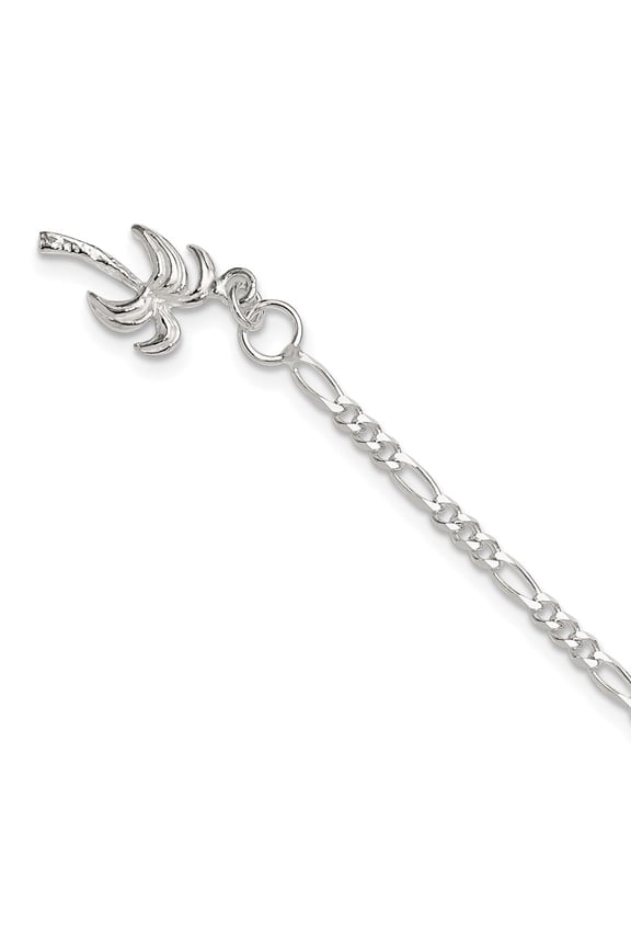 Sterling Silver Anklet 10 inch mm 10inch Solid Polished Palm Tree