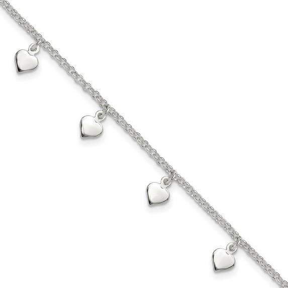 Sterling Silver Anklet 10 inch mm Polished Hearts