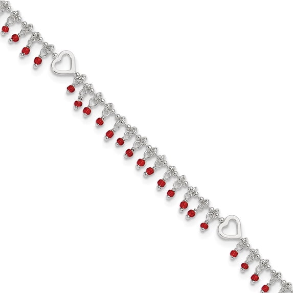 Sterling Silver Anklet 10 inch mm Red Beads 10in Plus 1in Ext.