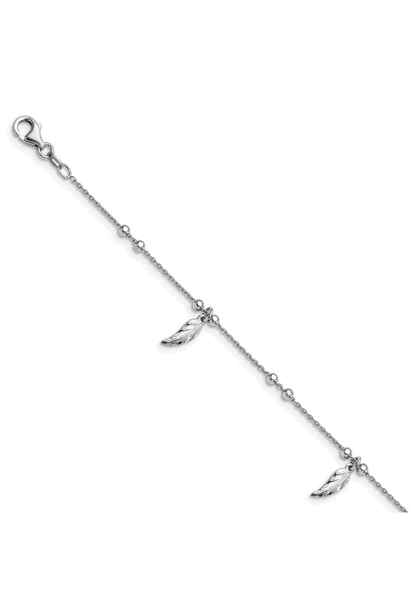 Sterling Silver Anklet 9 inch 1 mm Polished Feather w/1in ext.