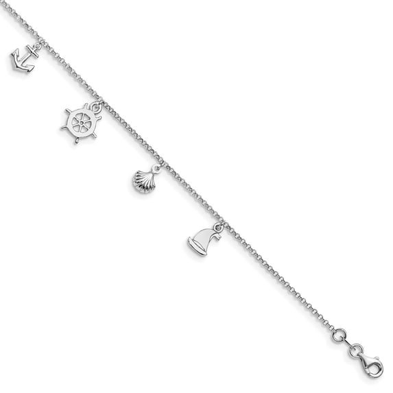 Sterling Silver Anklet 9 inch 1 mm Rhodium-plated Adjustable 9-10