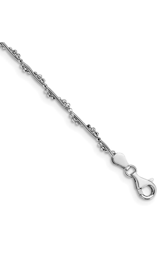 Sterling Silver Anklet 9 inch 3 mm Rhodium-plated Adjustable 9-10