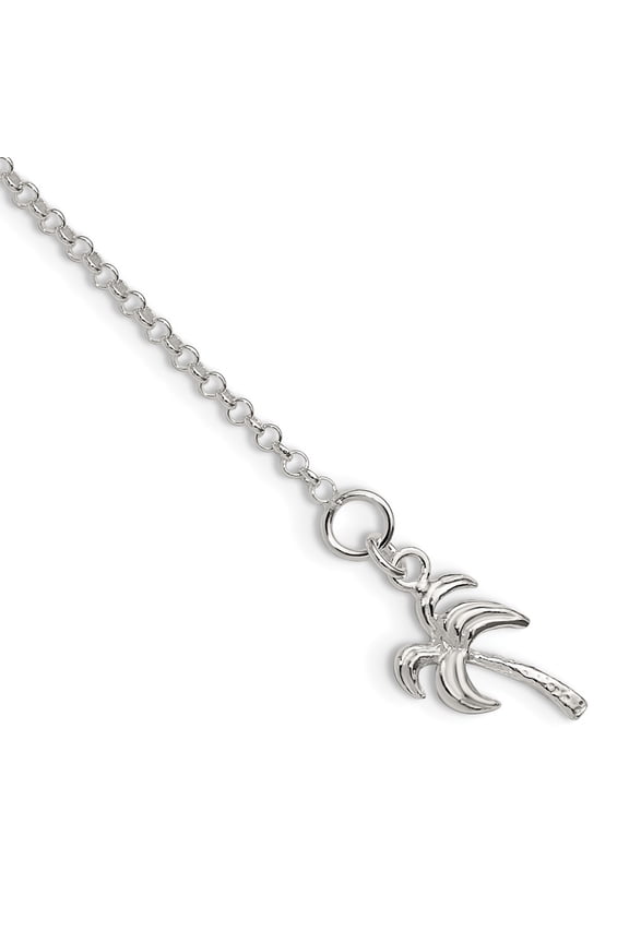 Sterling Silver Anklet 9 inch mm Palm Tree