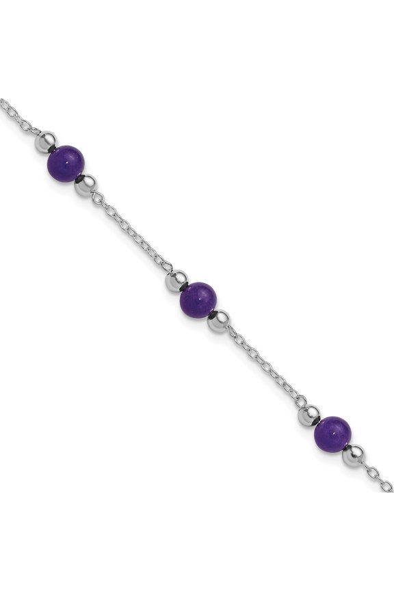Sterling Silver Anklet 9 inch mm Rhodium-plated 9inch Polished Lavender Jade