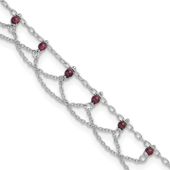 Sterling Silver Anklet Rhodolite 10 inch mm Garnet
