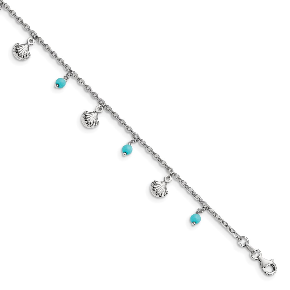 Sterling Silver Anklet Turquoise 9 inch 2 mm Rhodium-plated Adj. 9-10