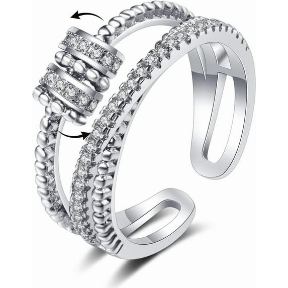 Sterling Silver Anti Anxiety Rings For Women Fidget Beads Spinner Band Open Adjustable Stacking Spinning Worry Stress Relief Ring with Beads Jewelry Farthers Day Gifts from Daughter