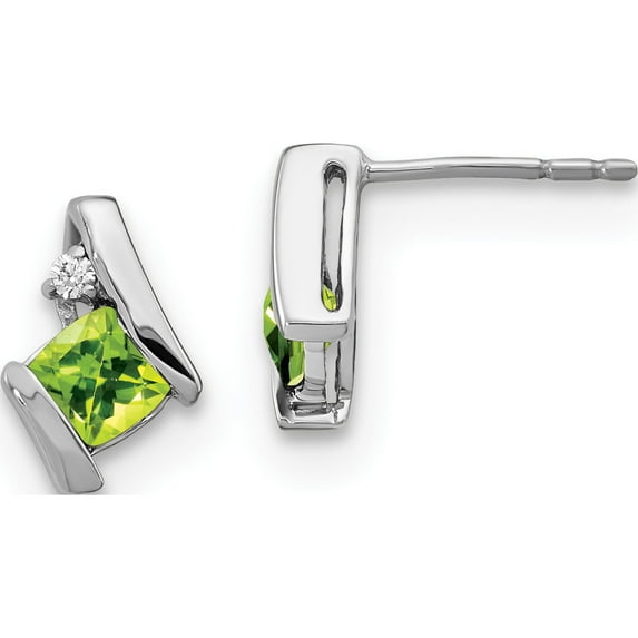Sterling Silver Antique Cushion Peridot And Diamond Earrings (Width 6.6) (Length 9.9) - Jbsp