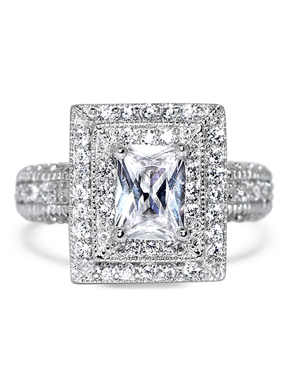 Sterling Silver Antique Design Simulated Diamond Engagement Ring for Women Size 9