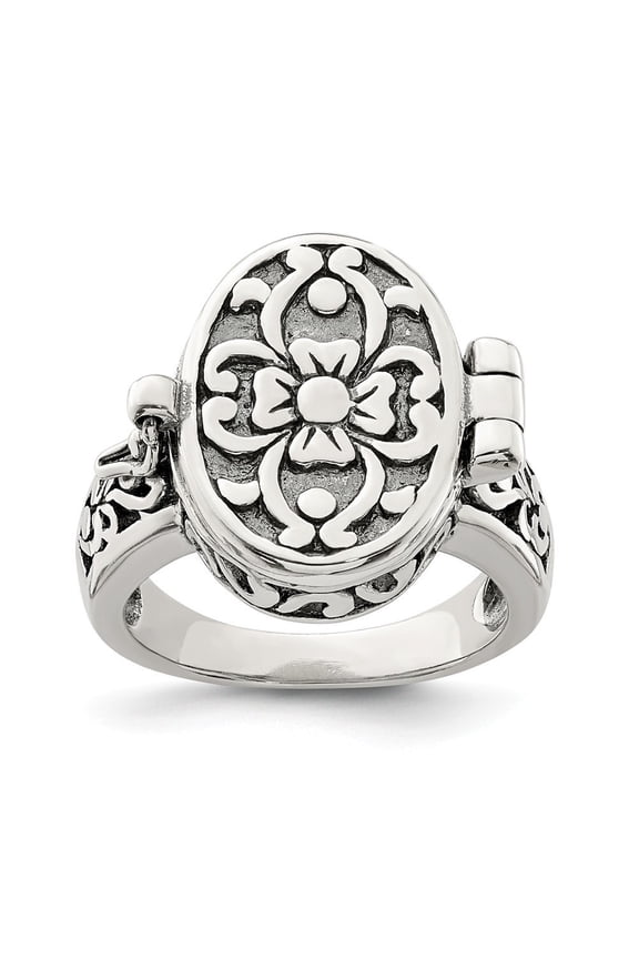 Sterling Silver Antique Locket Ring - 10.8 Grams - Size 7 - Measures 17.5mm Wide