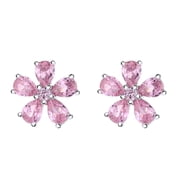 Sterling Silver Pink Sapphire Flower Studs