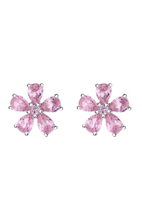 Sterling Silver Pink Sapphire Flower Studs