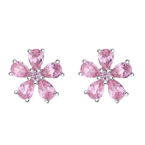Sterling Silver Pink Sapphire Flower Studs