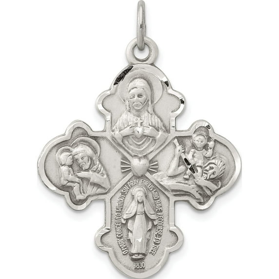Sterling Silver Antiqued 4-Way Medal (35 X 25) Made In United States qc3469