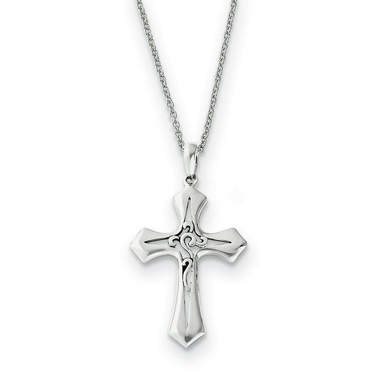 Sterling Silver Antiqued Abide In Him 18in Cross Necklace and