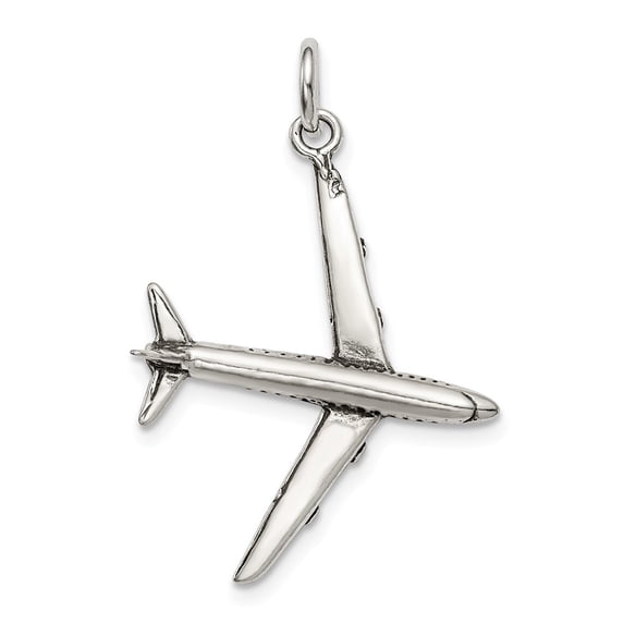Sterling Silver Antiqued Airplane Charm Pendant