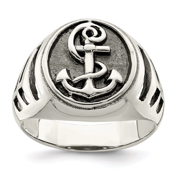 Sterling Silver Antiqued Anchor Ring QR6835
