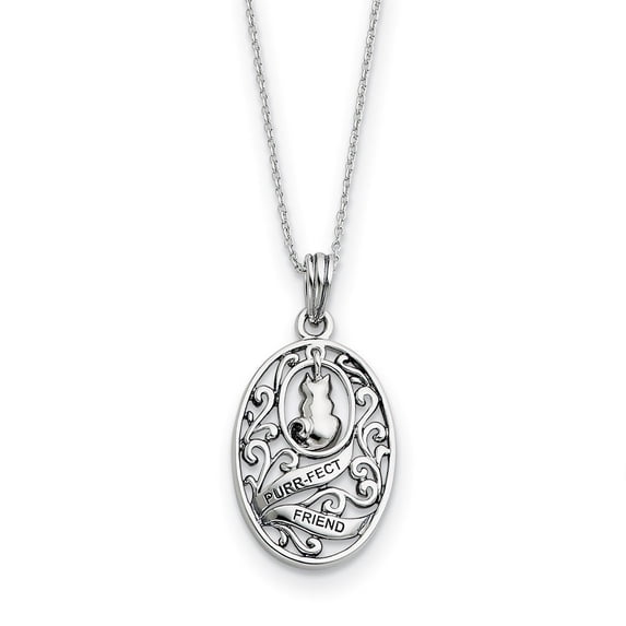 Sterling Silver Antiqued Animal Friends-Cat 18inch Necklace - 6.2 Grams