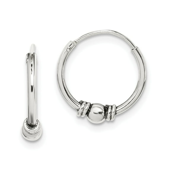 Sterling Silver Antiqued Beaded Hoop Earrings