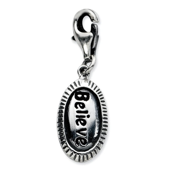 Sterling Silver Antiqued Believe with Lobster Clasp Charm Female Adult