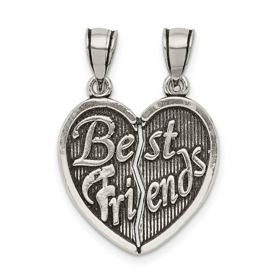 Sterling Silver Antiqued Best Friends Break Apart Heart Pendant QC8531
