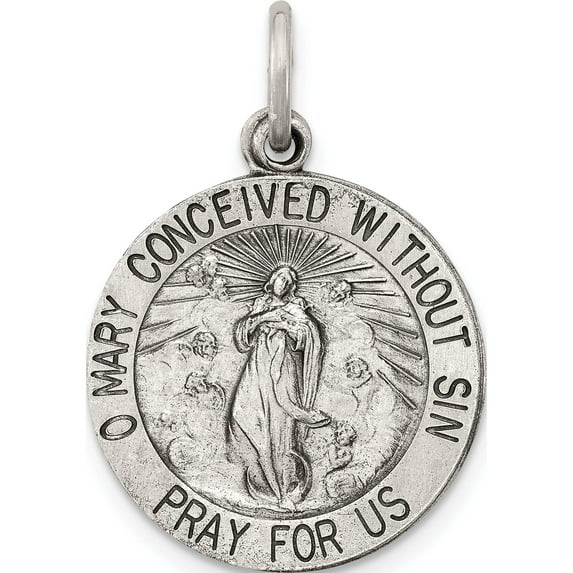 Sterling Silver Antiqued Blessed Mother Medal (25 X 19) Made In United States qc5591