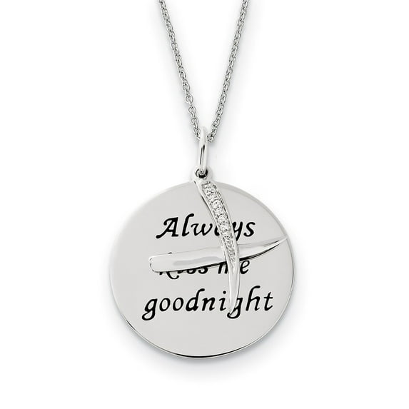 Finest Gold Sentimental Expressions Sterling Silver Rhodium-Plated Antiqued CZ Always Kiss Me Goodnight 18 in. Necklace