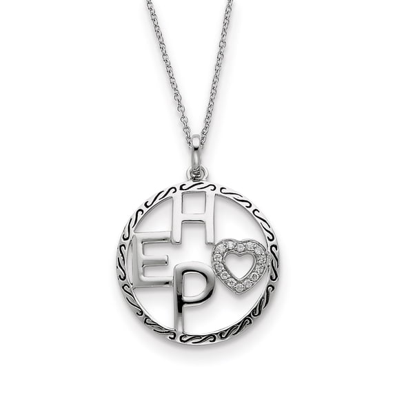 Sterling Silver Antiqued CZ Hope 18in Necklace and Pendant