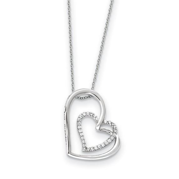 Sterling Silver Antiqued CZ Thank You Grandma 18in Hearts Necklace and Pendant