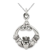 Gem & Harmony Sterling Silver Antiqued Claddagh Pendant Necklace with Chain for Women