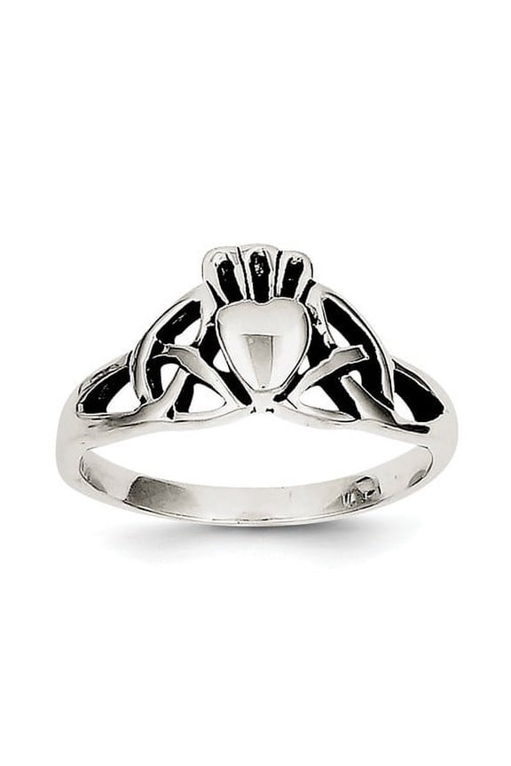 925 Sterling Silver Solid Polished Artisan Oxidized Antiqued Irish Claddagh Celtic Trinity Knot Ring Size 7 -  Jewelry G