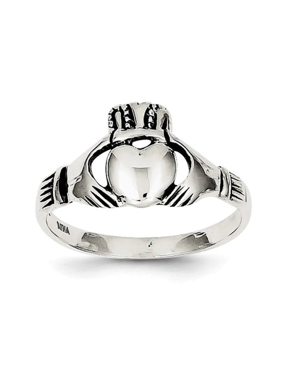 925 Sterling Silver Solid Polished Oxidized Antiqued Irish Claddagh Celtic Trinity Knot Ring Size 6 2mm Wide Ring for Wo