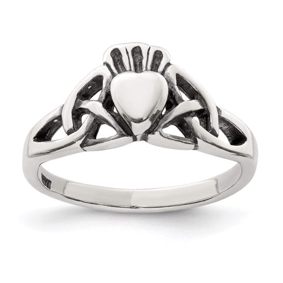 925 Sterling Silver Solid Polished Artisan Oxidized Antiqued Irish Claddagh Celtic Trinity Knot Ring Size 8 -  Jewelry G