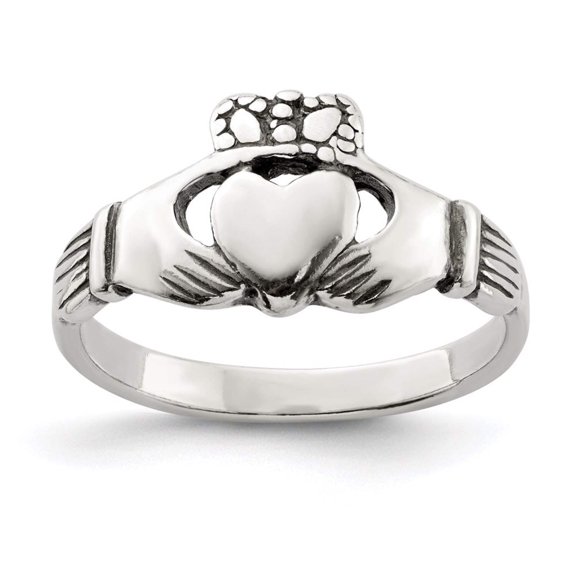 925 Sterling Silver Solid Polished Oxidized Antiqued Irish Claddagh Celtic Trinity Knot Ring Size 6 2mm Wide Ring for Wo