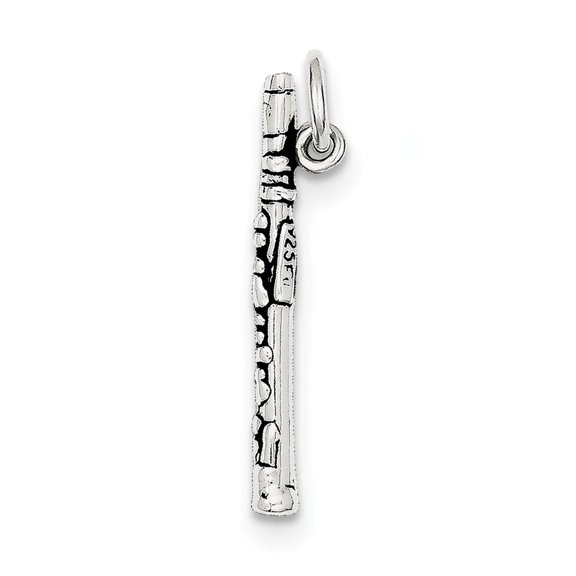 925 Sterling Silver Polished Oxidized Clarinet Charm 17x28mm Wide Pendant Necklace for Women