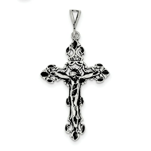 925 Sterling Silver Polished Oxidized Crucifix Charm 63x31mm Wide Pendant Necklace for Women