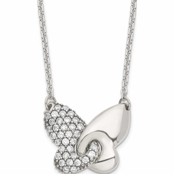Sterling Silver Antiqued Cz Butterfly 17.5In With 2In Ext Necklace Made In Thailand -Jewelry By Sweet Pea