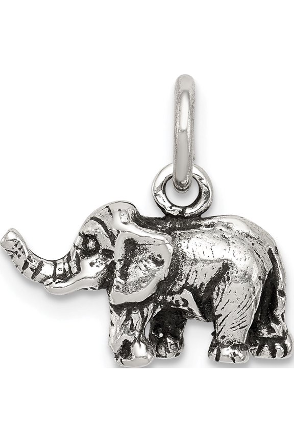 Sterling Silver Antiqued Elephant Charm Solid Casted 3-D Chic Sparkling Romantic Designed for those who cherish timeless beauty