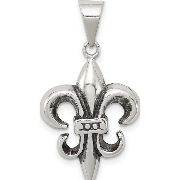 Sterling Silver Antiqued Fleur De Lis Pendant (29 X 17) Made In India qc6597