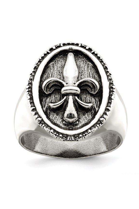 Sterling Silver Antiqued Fleur de Lis Ring QR6827