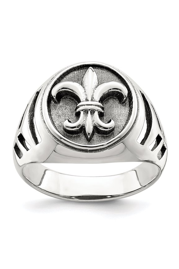 Finest Gold Sterling Silver Antiqued Fleur De Lis Ring - Size 9
